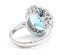 Load image into Gallery viewer, 11.00 Carats Impressive Natural Swiss Blue Topaz and Diamond 14K Solid White Gold Ring