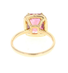 3.35 Carats Natural Very Nice Looking Tourmaline and Diamond 14K Solid Yellow Gold Ring