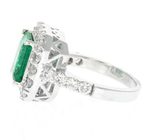 4.30 Carats Natural Emerald and Diamond 14K Solid White Gold Ring