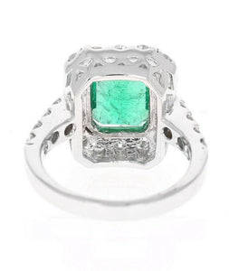 4.30 Carats Natural Emerald and Diamond 14K Solid White Gold Ring