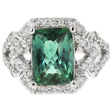 Load image into Gallery viewer, 4.95 Carats Natural Very Nice Looking Green Tourmaline and Diamond 14K Solid White Gold Ring
