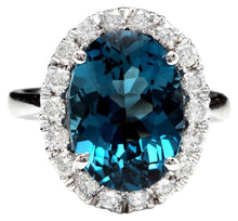 Load image into Gallery viewer, 9.90 Carats Natural Impressive London Blue Topaz and Diamond 14K White Gold Ring