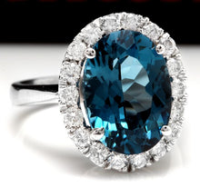 Load image into Gallery viewer, 9.90 Carats Natural Impressive London Blue Topaz and Diamond 14K White Gold Ring