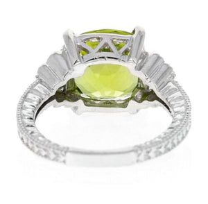 5.85 Carats Natural Very Nice Looking Peridot and Diamond 14K Solid White Gold Ring