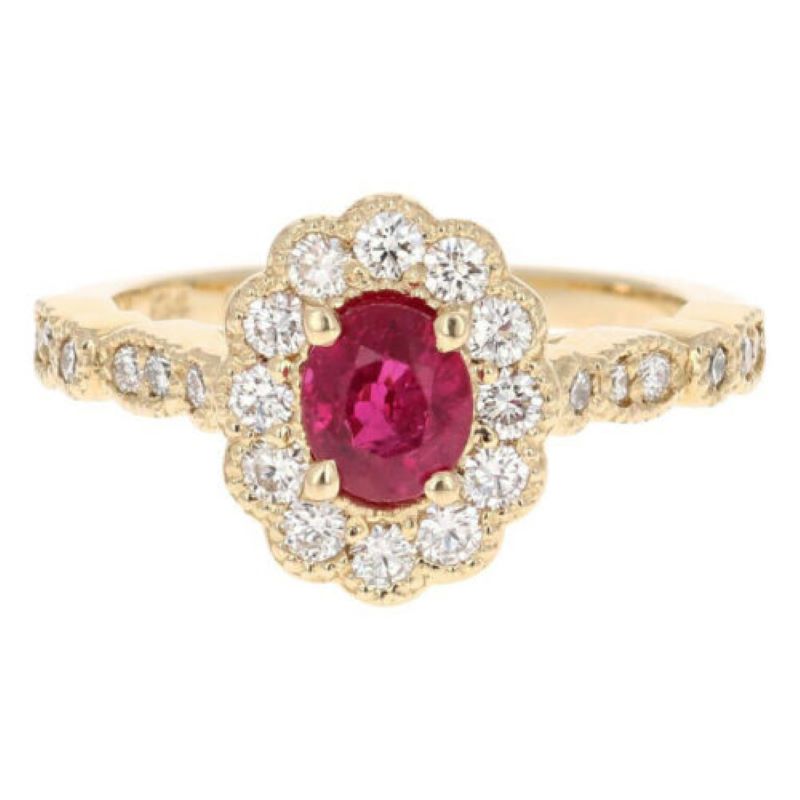 1.70 Carats Impressive Natural Red Ruby and Diamond 14K Yellow Gold Ring