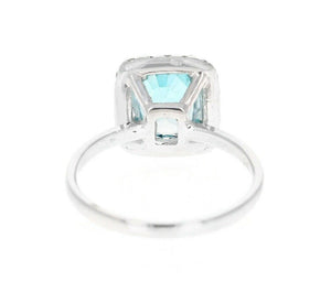 4.35 Carats Natural Very Nice Looking Blue Zircon and Diamond 14K Solid White Gold Ring