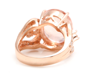10.15 Carats Exquisite Natural Morganite and Diamond 14K Solid Rose Gold Ring