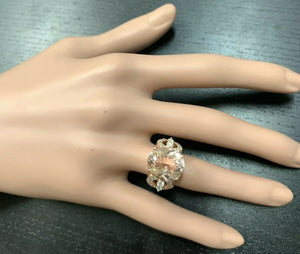 10.15 Carats Exquisite Natural Morganite and Diamond 14K Solid Rose Gold Ring