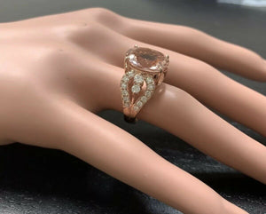 10.15 Carats Exquisite Natural Morganite and Diamond 14K Solid Rose Gold Ring