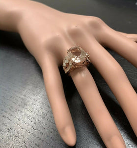 10.15 Carats Exquisite Natural Morganite and Diamond 14K Solid Rose Gold Ring
