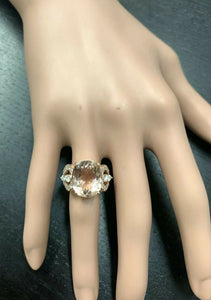 10.15 Carats Exquisite Natural Morganite and Diamond 14K Solid Rose Gold Ring