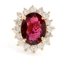 Load image into Gallery viewer, 8.50 Carats Natural Very Nice Looking Tourmaline and Diamond 14K Solid Yellow Gold Ring
