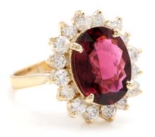 Load image into Gallery viewer, 8.50 Carats Natural Very Nice Looking Tourmaline and Diamond 14K Solid Yellow Gold Ring