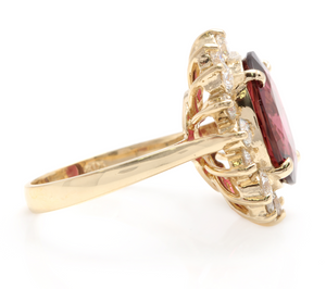 8.50 Carats Natural Very Nice Looking Tourmaline and Diamond 14K Solid Yellow Gold Ring