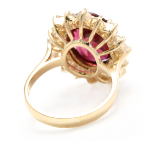 8.50 Carats Natural Very Nice Looking Tourmaline and Diamond 14K Solid Yellow Gold Ring