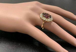 8.50 Carats Natural Very Nice Looking Tourmaline and Diamond 14K Solid Yellow Gold Ring