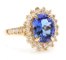 Load image into Gallery viewer, 3.80 Carats Natural Very Nice Looking Tanzanite and Diamond 14K Solid Yellow Gold Ring