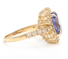 Load image into Gallery viewer, 3.80 Carats Natural Very Nice Looking Tanzanite and Diamond 14K Solid Yellow Gold Ring