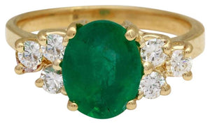 2.25 Carats Natural Emerald and Diamond 14K Solid Yellow Gold Ring