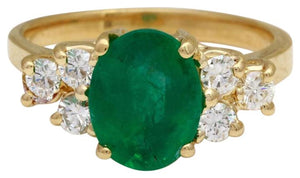 2.25 Carats Natural Emerald and Diamond 14K Solid Yellow Gold Ring