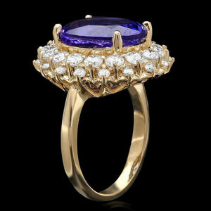 9.70 Carats Natural Tanzanite and Diamond 14K Solid Yellow Gold Ring