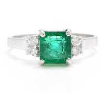 Load image into Gallery viewer, 2.25 Carats Natural Emerald and Diamond 14K Solid White Gold Ring