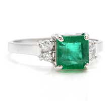 Load image into Gallery viewer, 2.25 Carats Natural Emerald and Diamond 14K Solid White Gold Ring