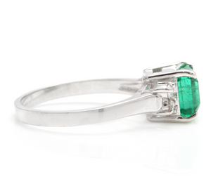 2.25 Carats Natural Emerald and Diamond 14K Solid White Gold Ring