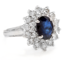 Load image into Gallery viewer, 3.00 Carats Natural Blue Sapphire and Diamond 14K Solid White Gold Ring