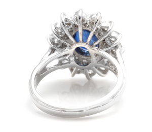 3.00 Carats Natural Blue Sapphire and Diamond 14K Solid White Gold Ring