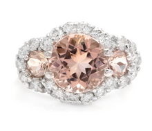 Load image into Gallery viewer, 5.25 Carats Exquisite Natural Peach Morganite and Diamond 18K Solid White Gold Ring