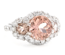Load image into Gallery viewer, 5.25 Carats Exquisite Natural Peach Morganite and Diamond 18K Solid White Gold Ring
