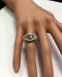 5.25 Carats Exquisite Natural Peach Morganite and Diamond 18K Solid White Gold Ring