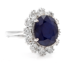 Load image into Gallery viewer, 7.20 Carats Natural Sapphire and Diamond 18K Solid White Gold Ring
