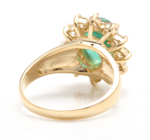 4.40 Carats Natural Emerald and Diamond 14K Solid Yellow Gold Ring
