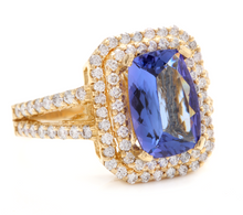 Load image into Gallery viewer, 5.50 Carats Natural Very Nice Looking Tanzanite and Diamond 14K Solid Yellow Gold Ring