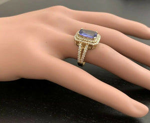 5.50 Carats Natural Very Nice Looking Tanzanite and Diamond 14K Solid Yellow Gold Ring