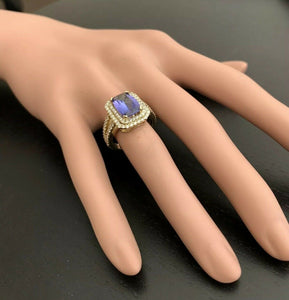 5.50 Carats Natural Very Nice Looking Tanzanite and Diamond 14K Solid Yellow Gold Ring
