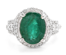 Load image into Gallery viewer, 6.80 Carats Natural Emerald and Diamond 14K Solid White Gold Ring