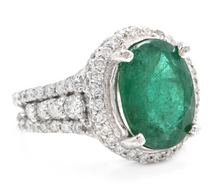 Load image into Gallery viewer, 6.80 Carats Natural Emerald and Diamond 14K Solid White Gold Ring