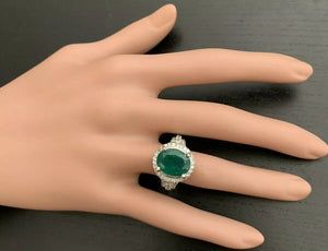 6.80 Carats Natural Emerald and Diamond 14K Solid White Gold Ring