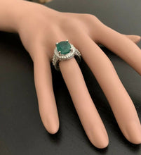 Load image into Gallery viewer, 6.80 Carats Natural Emerald and Diamond 14K Solid White Gold Ring