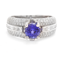 Load image into Gallery viewer, 2.60 Carats Natural Very Nice Looking Tanzanite and Diamond 18K Solid White Gold Ring