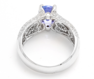 2.60 Carats Natural Very Nice Looking Tanzanite and Diamond 18K Solid White Gold Ring