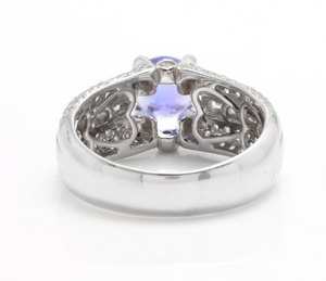 2.60 Carats Natural Very Nice Looking Tanzanite and Diamond 18K Solid White Gold Ring