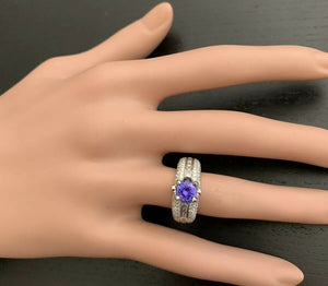 2.60 Carats Natural Very Nice Looking Tanzanite and Diamond 18K Solid White Gold Ring