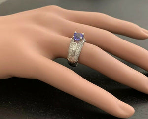 2.60 Carats Natural Very Nice Looking Tanzanite and Diamond 18K Solid White Gold Ring