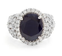 Load image into Gallery viewer, 7.25 Carats Exquisite Natural Blue Sapphire and Diamond 14K Solid White Gold Ring