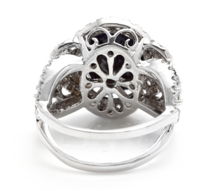 7.25 Carats Exquisite Natural Blue Sapphire and Diamond 14K Solid White Gold Ring