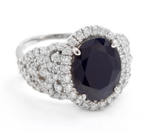 Load image into Gallery viewer, 7.25 Carats Exquisite Natural Blue Sapphire and Diamond 14K Solid White Gold Ring